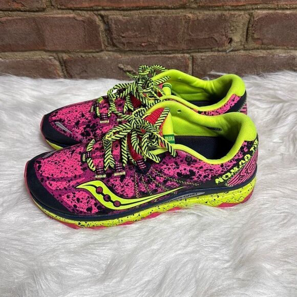 Saucony Nomad TR Women Size 10 Trail Running Shoe Pink-Black-yellow - Picture 2 of 8